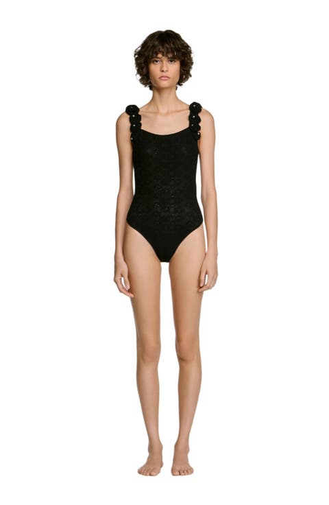 Knit Bodysuit With Beaded Flowers