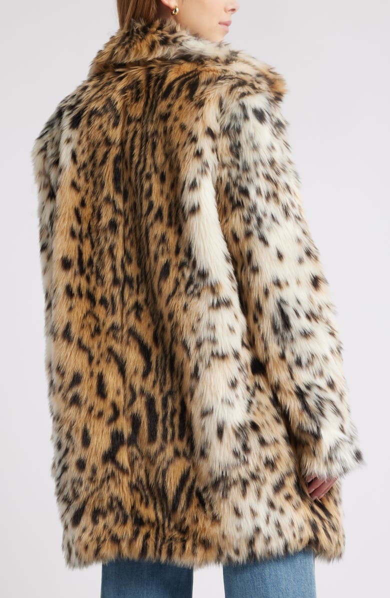 Open Edit Leopard Faux Fur Longline Coat, Alternate, color, 