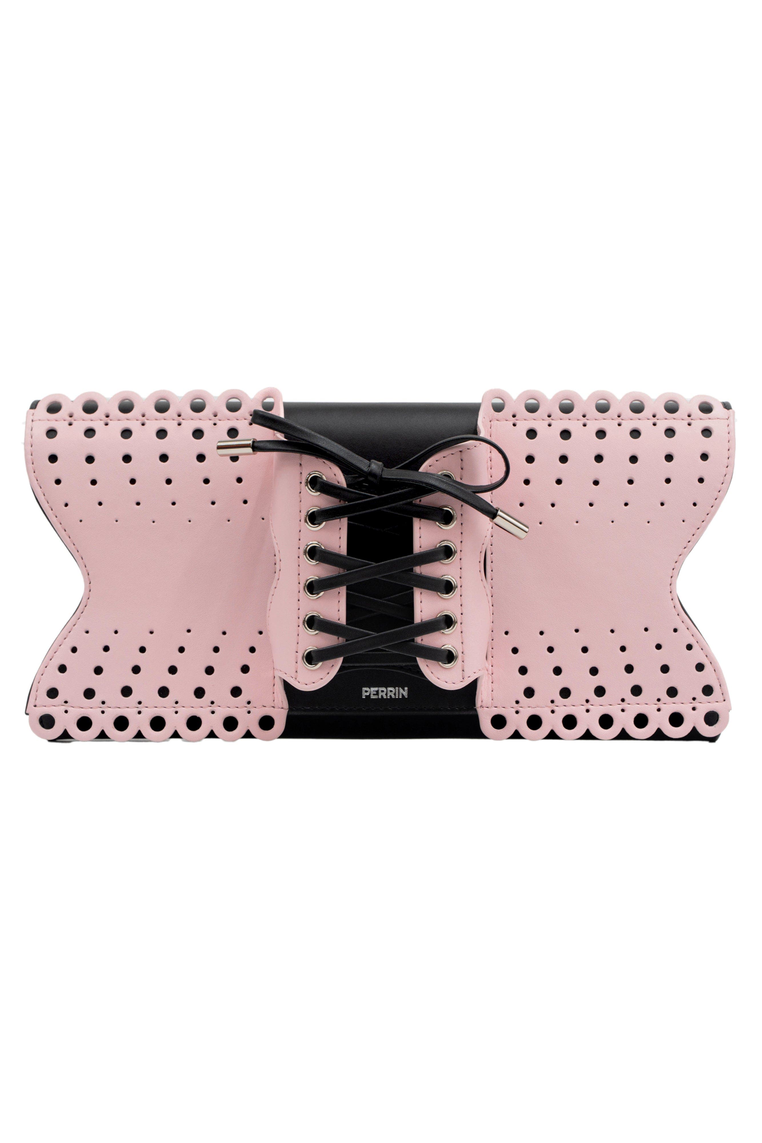 PERRIN PARIS Le Corset Perforé Clutch, Main, color, Puff Pink / Black