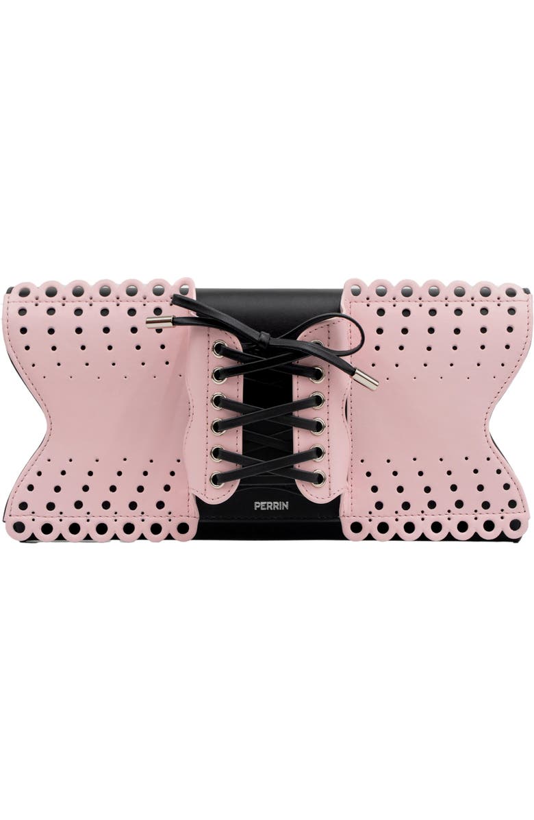 PERRIN PARIS Le Corset Perforé Clutch, Main, color, Puff Pink / Black