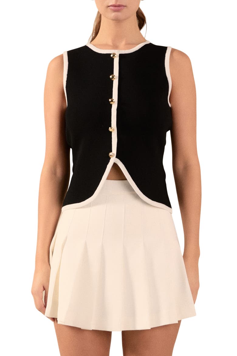 Contrast Knit Vest, Main, color, BLACK/ IVORY
