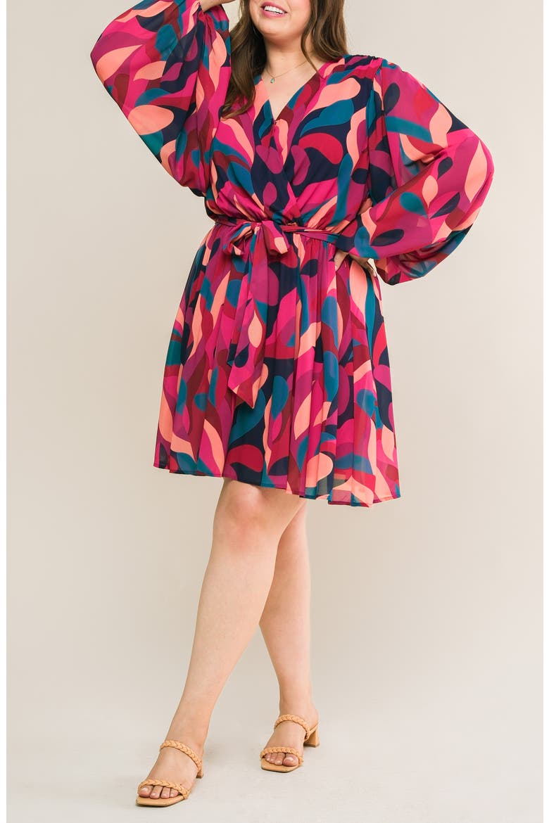 Long Sleeve Print Minidress, Alternate, color, NAVY/ MAGENTA