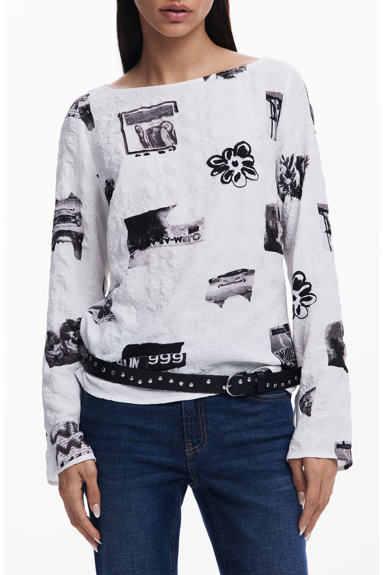 Textured Graphic Top, Main, color, WHITE