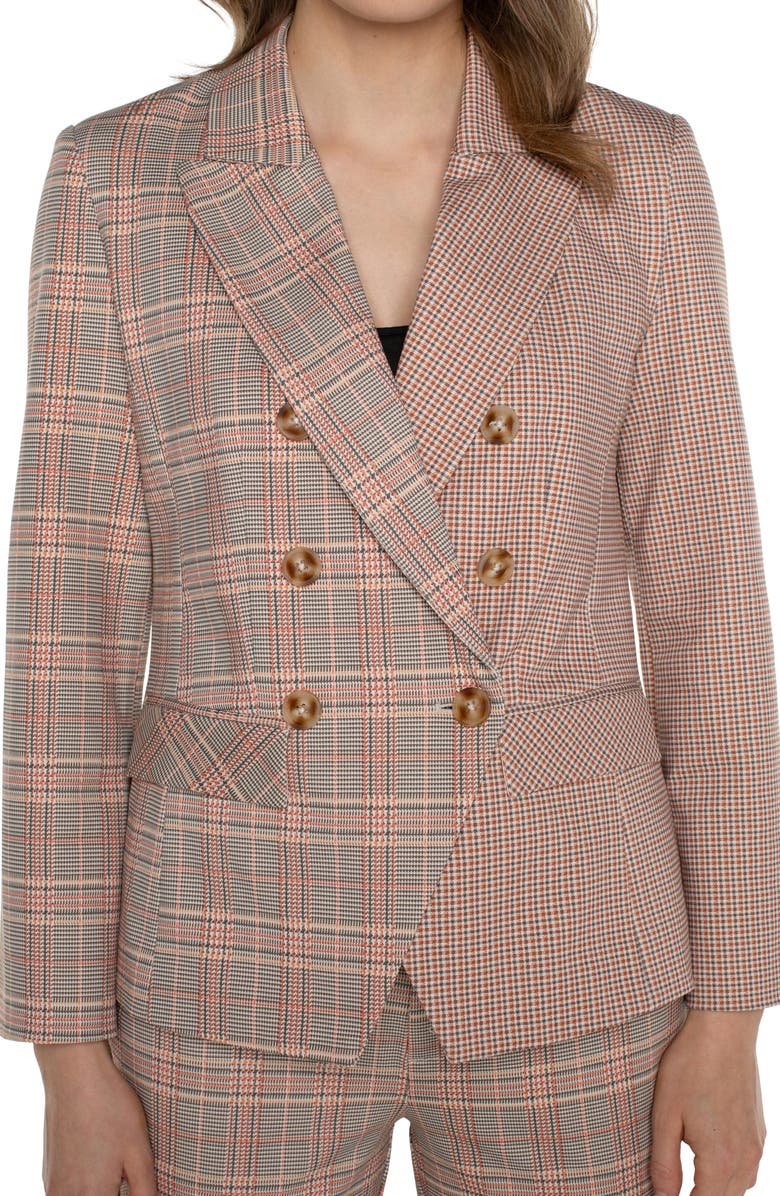Liverpool Half N Half Plaid Double Breasted Blazer, Alternate, color, 