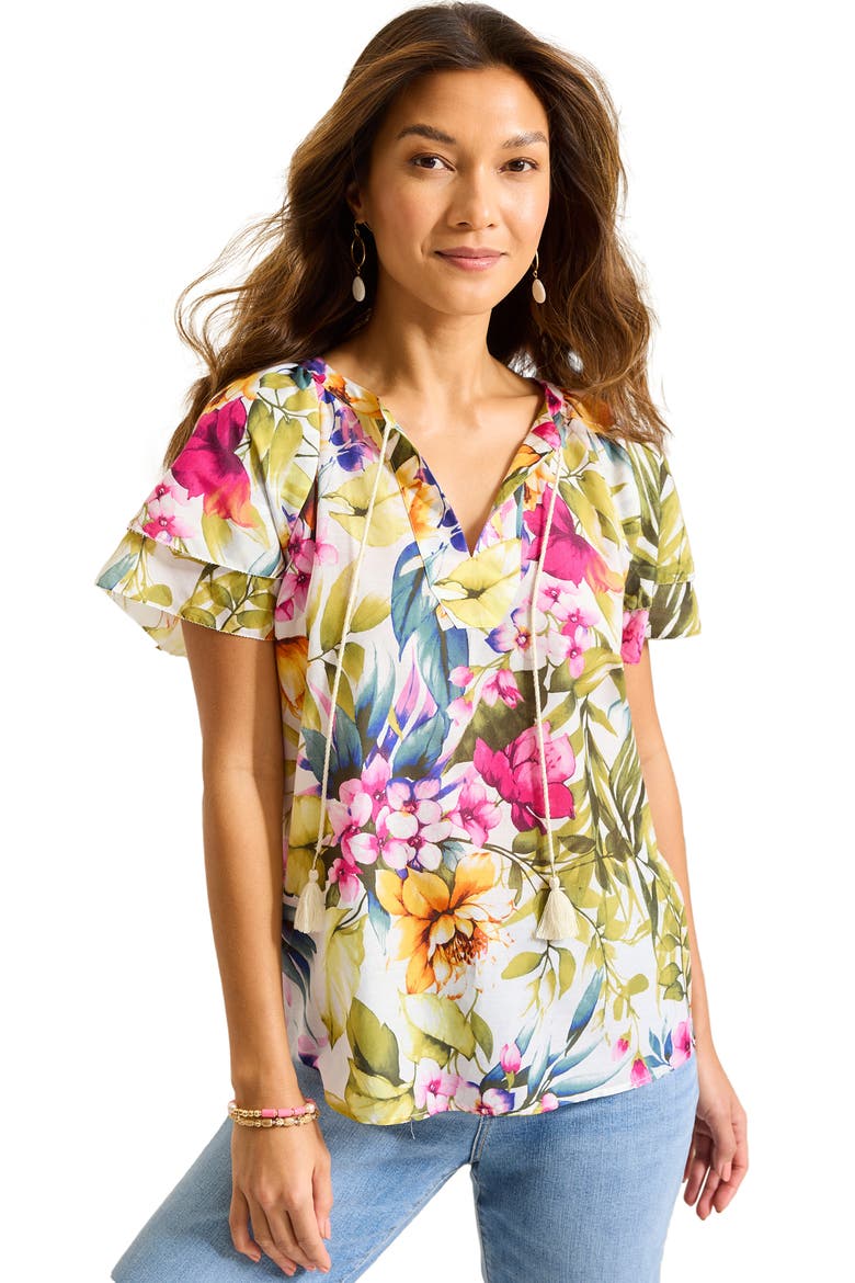Verde Blooms Cotton & Silk Flutter Sleeve Top, Alternate, color, VANILLA ICE