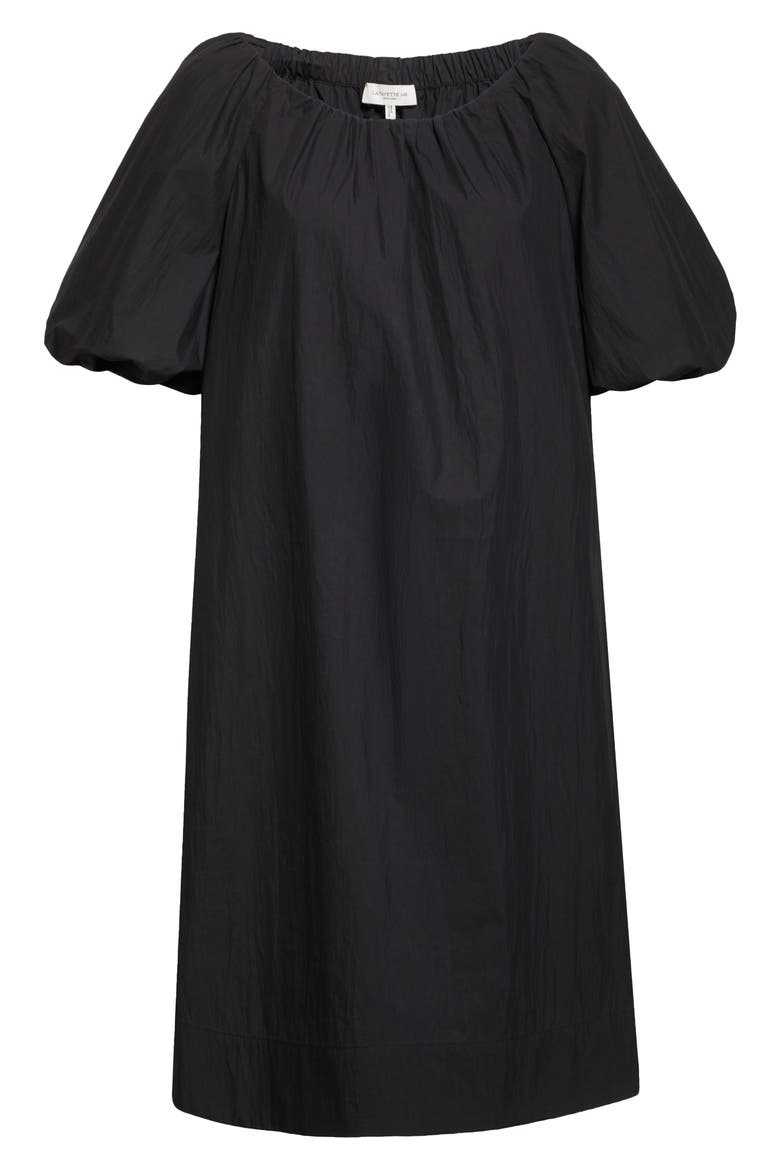 Gathered Neck Travel Cotton Blend Dress, Alternate, color, BLACK