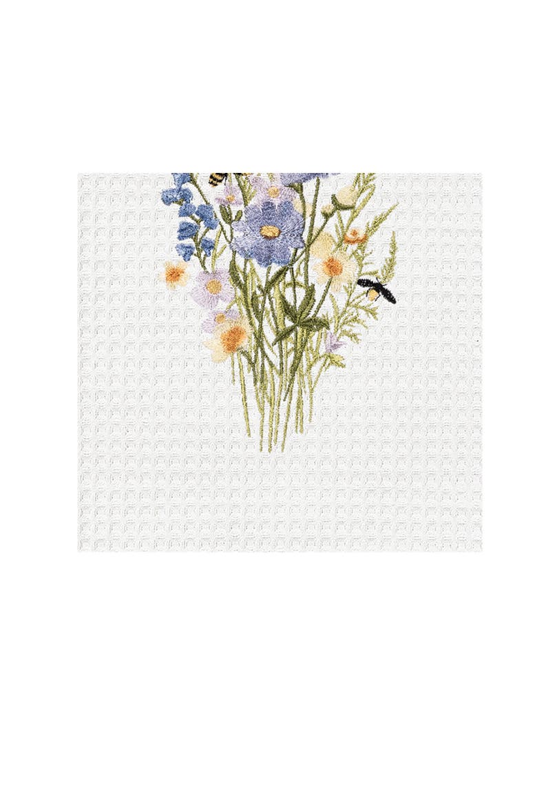 Honey Bee & Flowers 100% Cotton Waffle Weave Dishtowel, Alternate, color, Blue