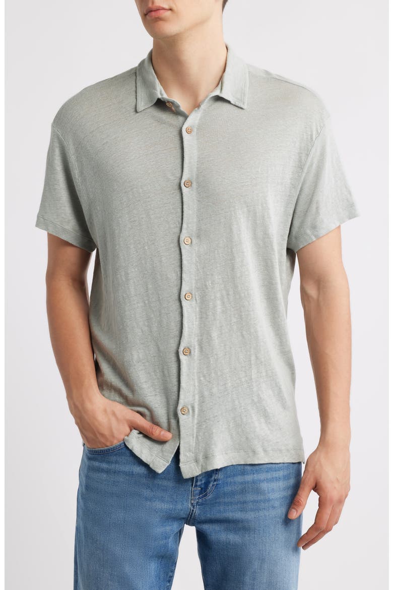 Ola Linen Knit Short Sleeve Button-Up, Main, color, STEEL