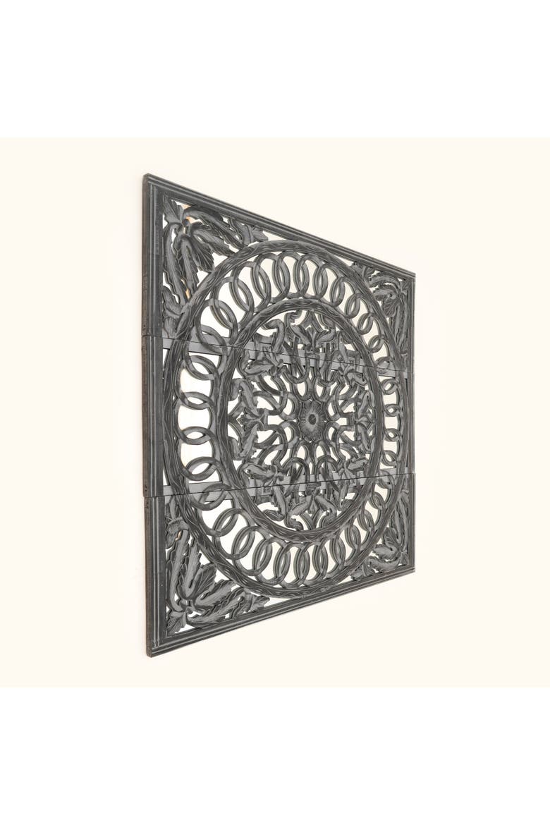 Wooden Handmade Wall Panel with Mirror, Alternate, color, Grey