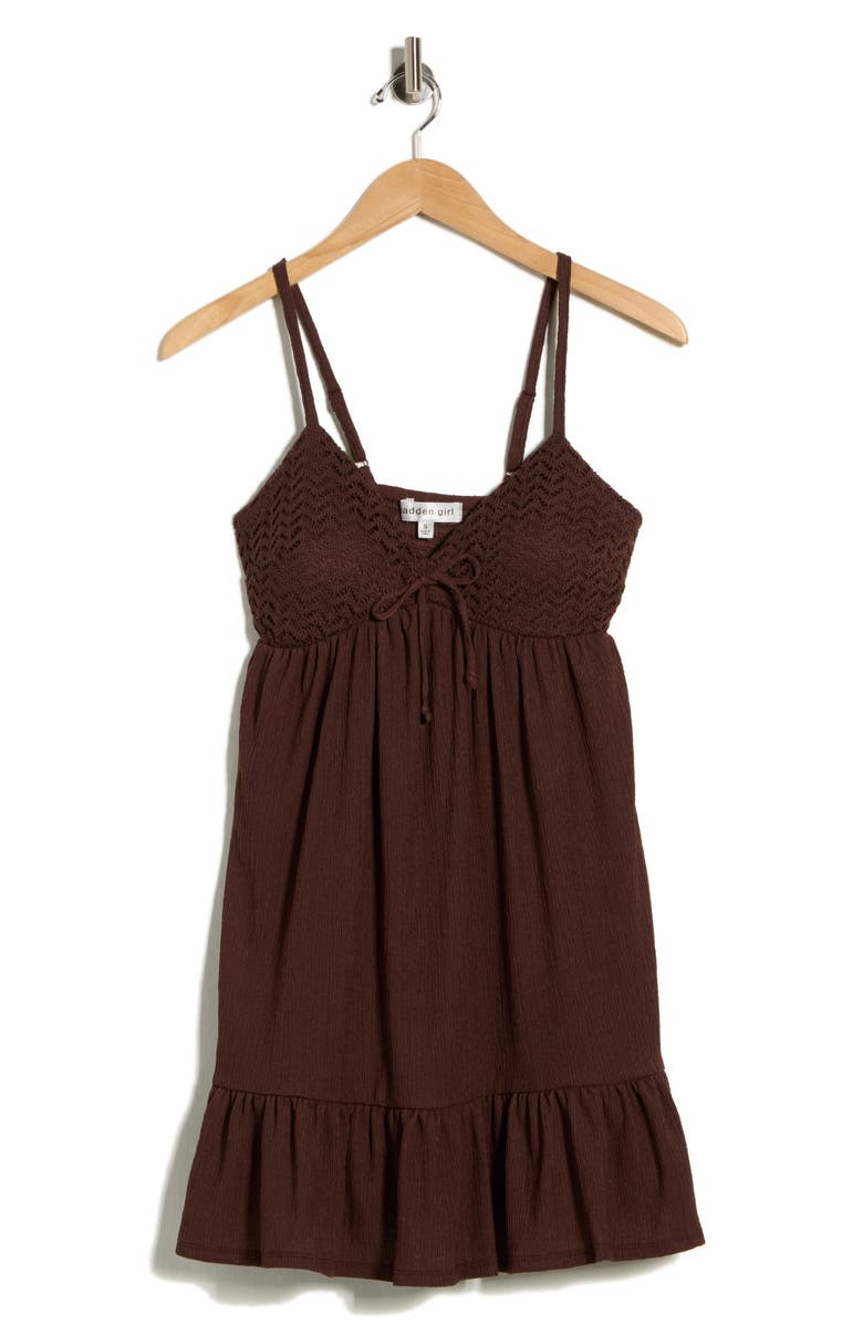 Madden Girl Crochet Babydoll Tiered Dress, Alternate, color, Chocoalte