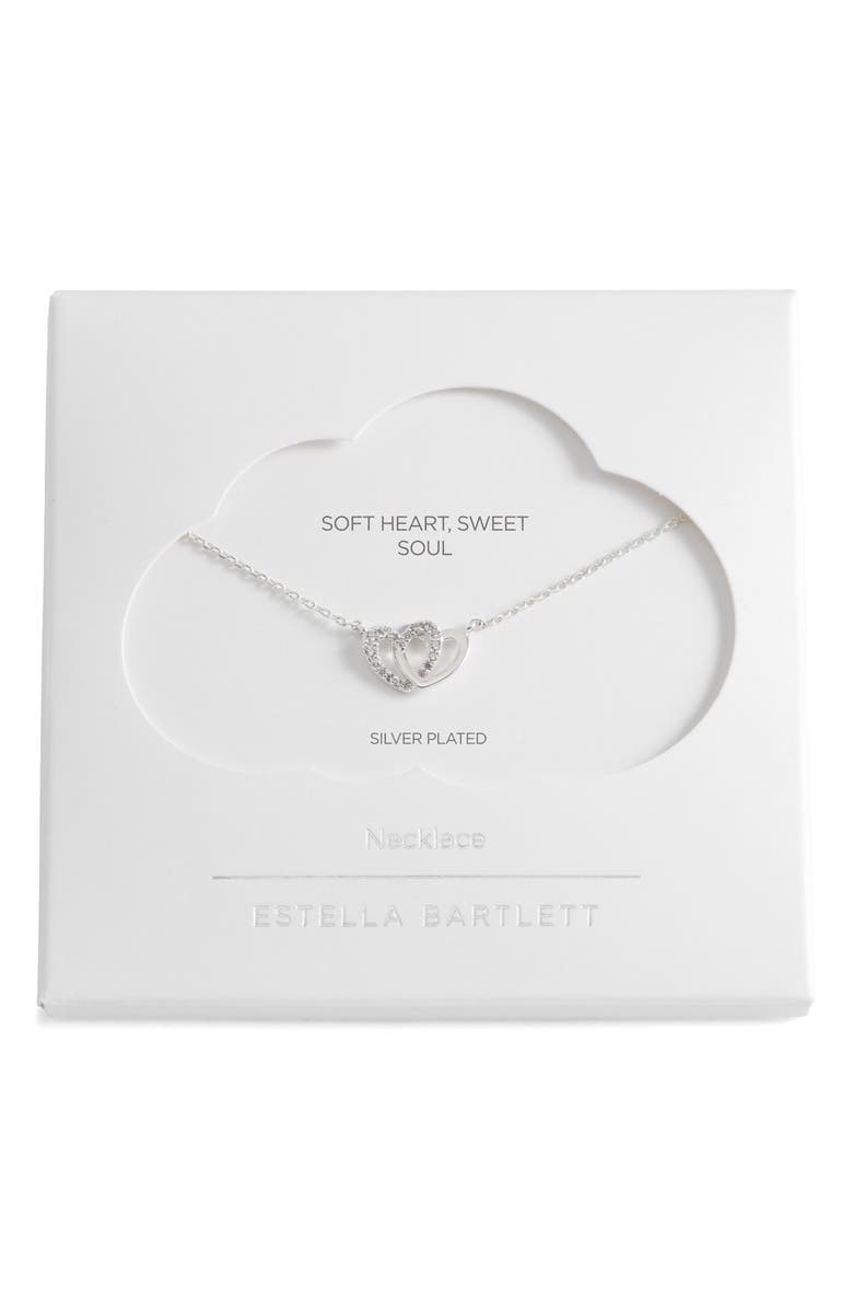 Estella Bartlett Cubic Zirconia Interlocking Heart Pendant Necklace, Alternate, color, Silver