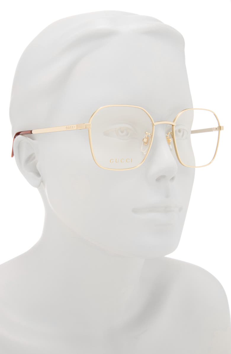 Gucci 52mm Hex Metal Optical Frames, Alternate, color, Gold Gold Transparent