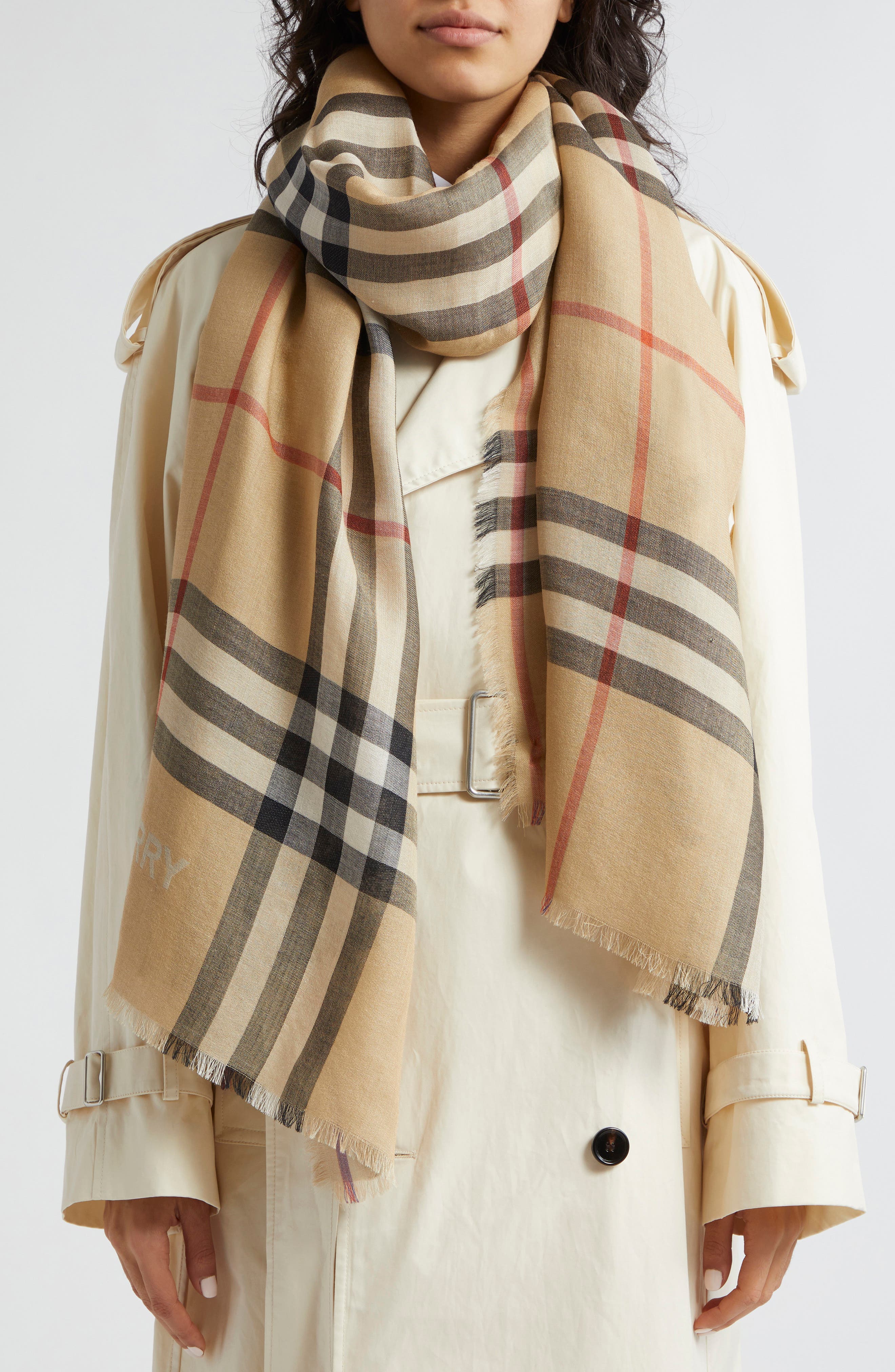 Check Reversible Wool & Silk Scarf (Women) | Nordstrom