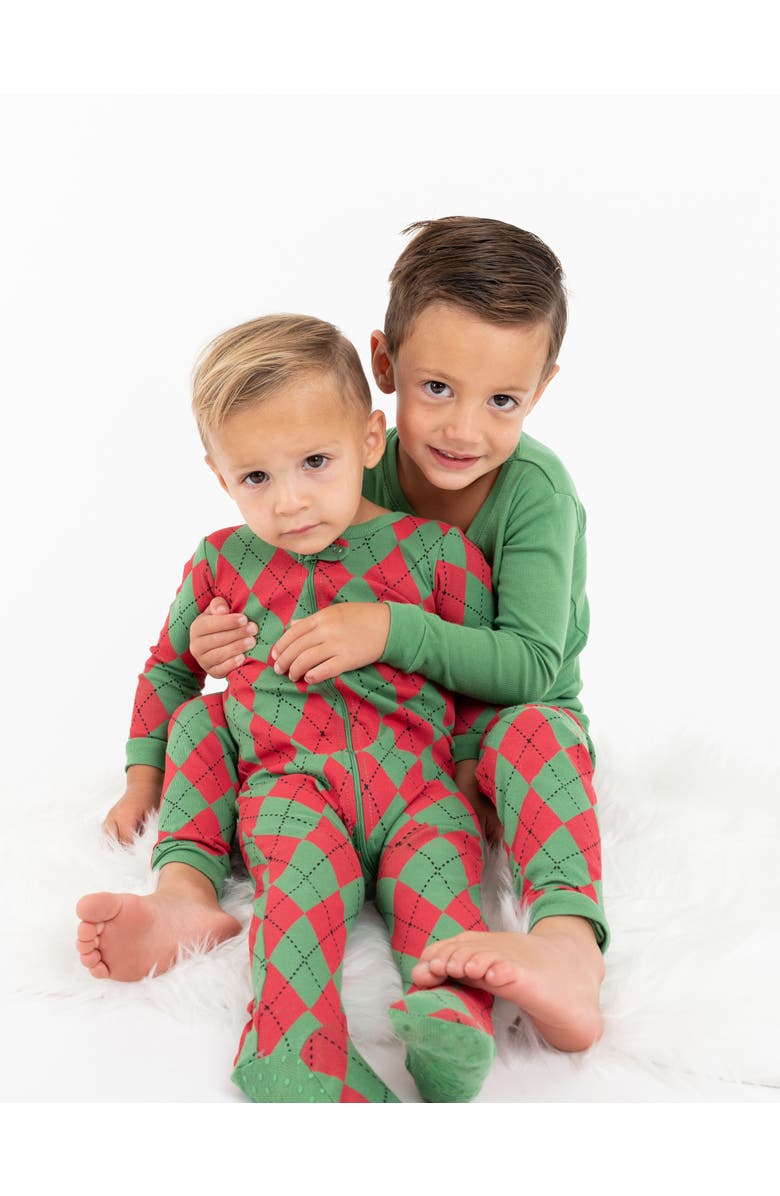 Leveret Footed Cotton Pajamas Matching Family Coordinated Holiday Prints, Alternate, color, Red/Green Argyle