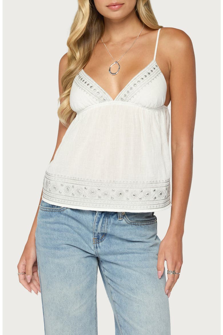 Shilah Embroidered Cotton Babydoll Tank Top, Main, color, WHITE