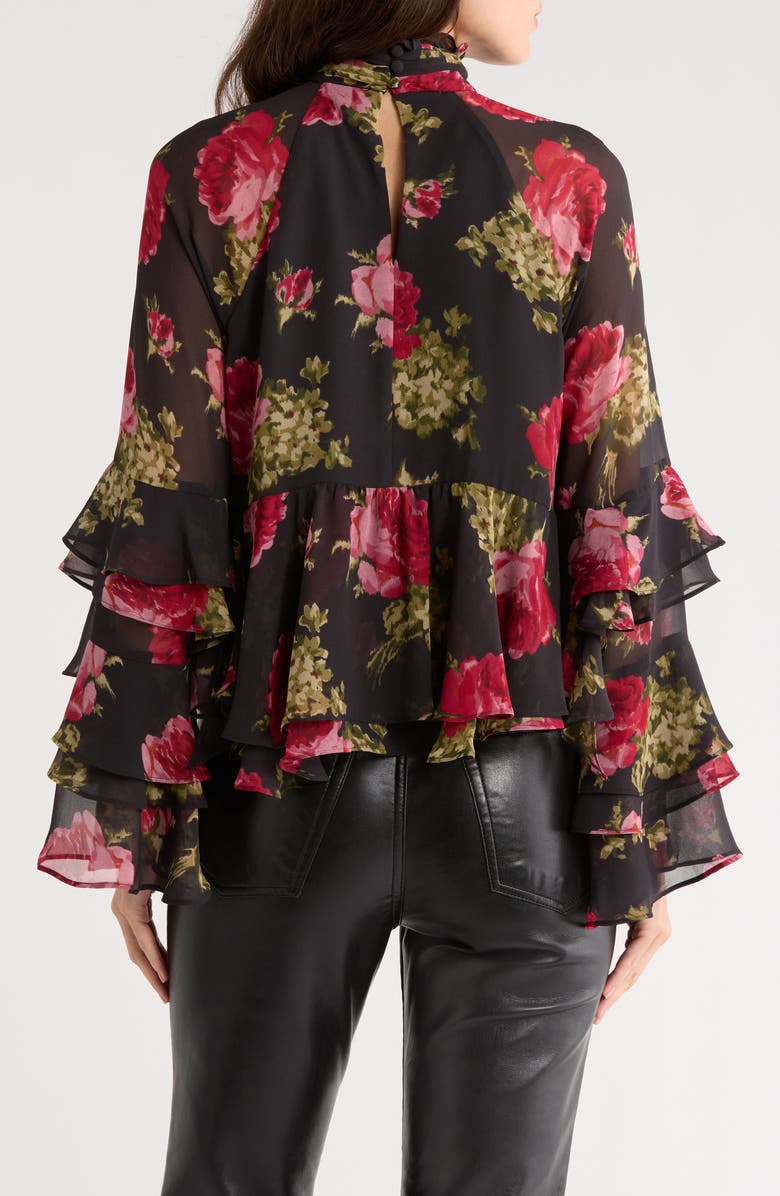 Cinq à Sept Skylah Baroque Roses Ruffle Top, Alternate, color, Obsidian Multi