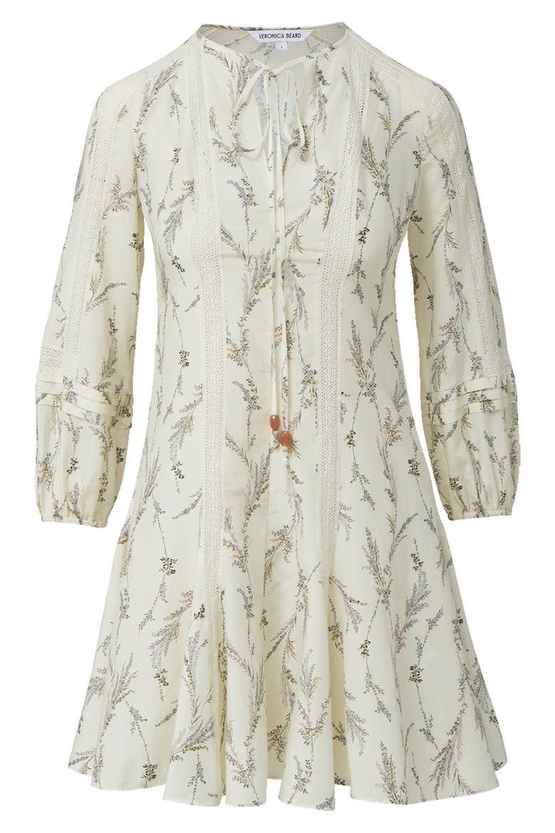 Ollian Floral Cotton & Silk Minidress, Alternate, color, DOVE MULTI