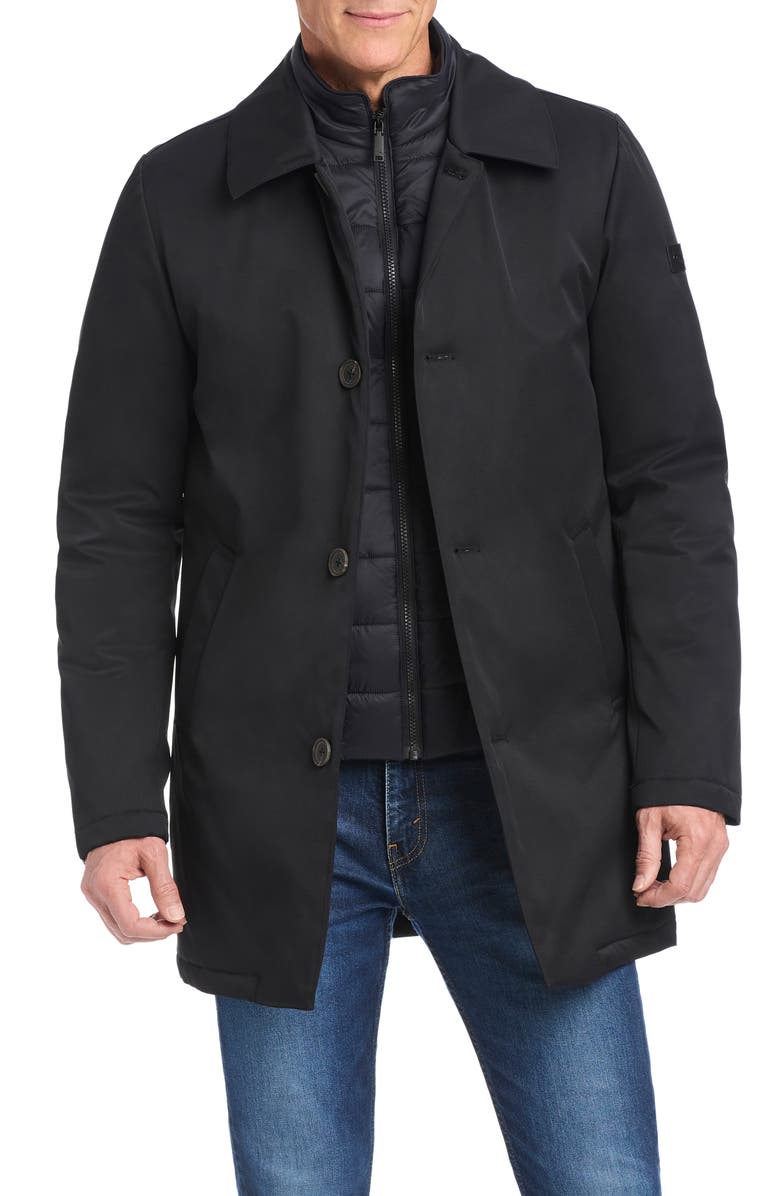 Vince Camuto Rain Tek Coat with Removable Bib, Alternate, color, Black