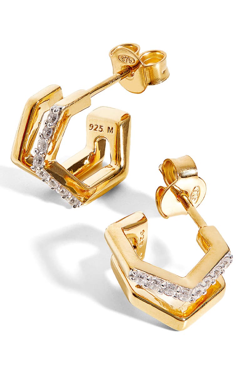 Missoma Crystal Hex Double Huggie Hoop Earrings, Main, color, 