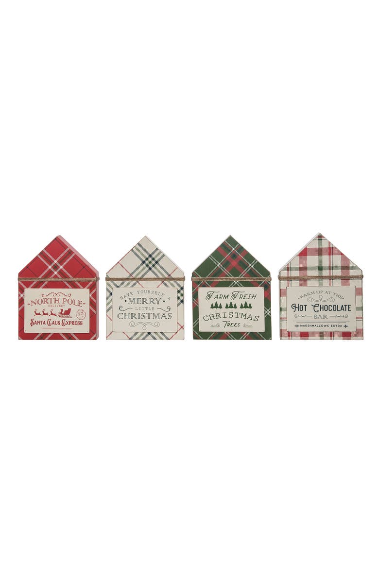 Transpac MDF Plaid Home Shaped Block Decor Set of Christmas Decorations, Main, color,