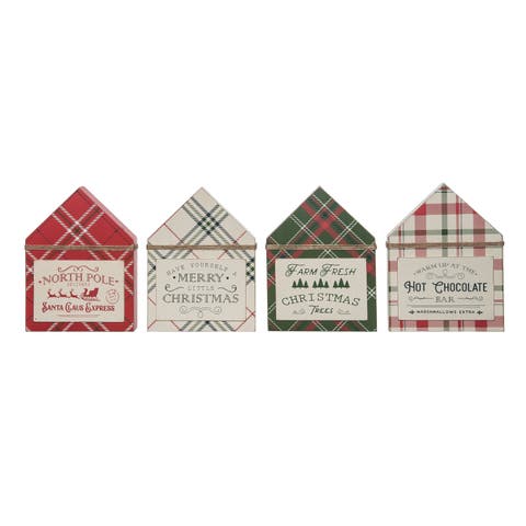 MDF Plaid Home Shaped Block Decor Set of Christmas Decorations