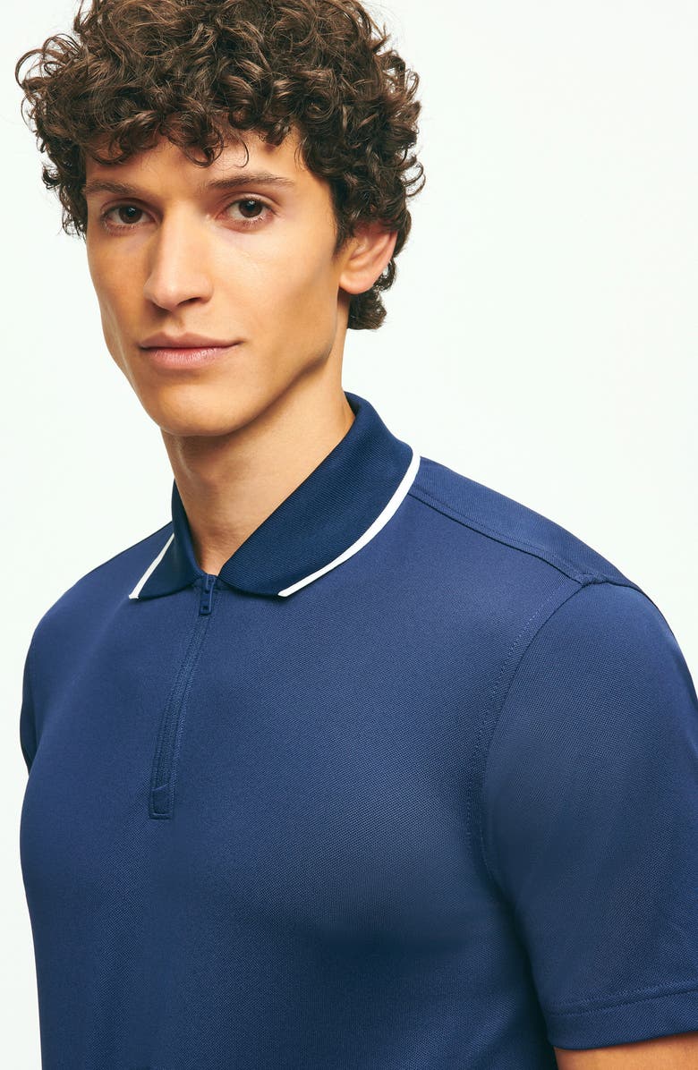 Brooks Brothers Solid Tipped Quarter Zip Performance Golf Polo, Alternate, color, 