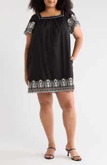 MAX STUDIO Embroidered Short Sleeve Cotton Dress