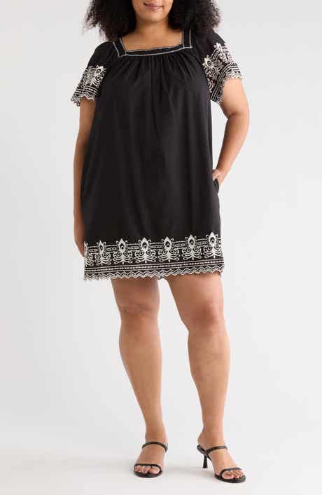 MAX STUDIO Embroidered Short Sleeve Cotton Dress
