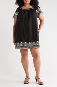 MAX STUDIO Embroidered Short Sleeve Cotton Dress