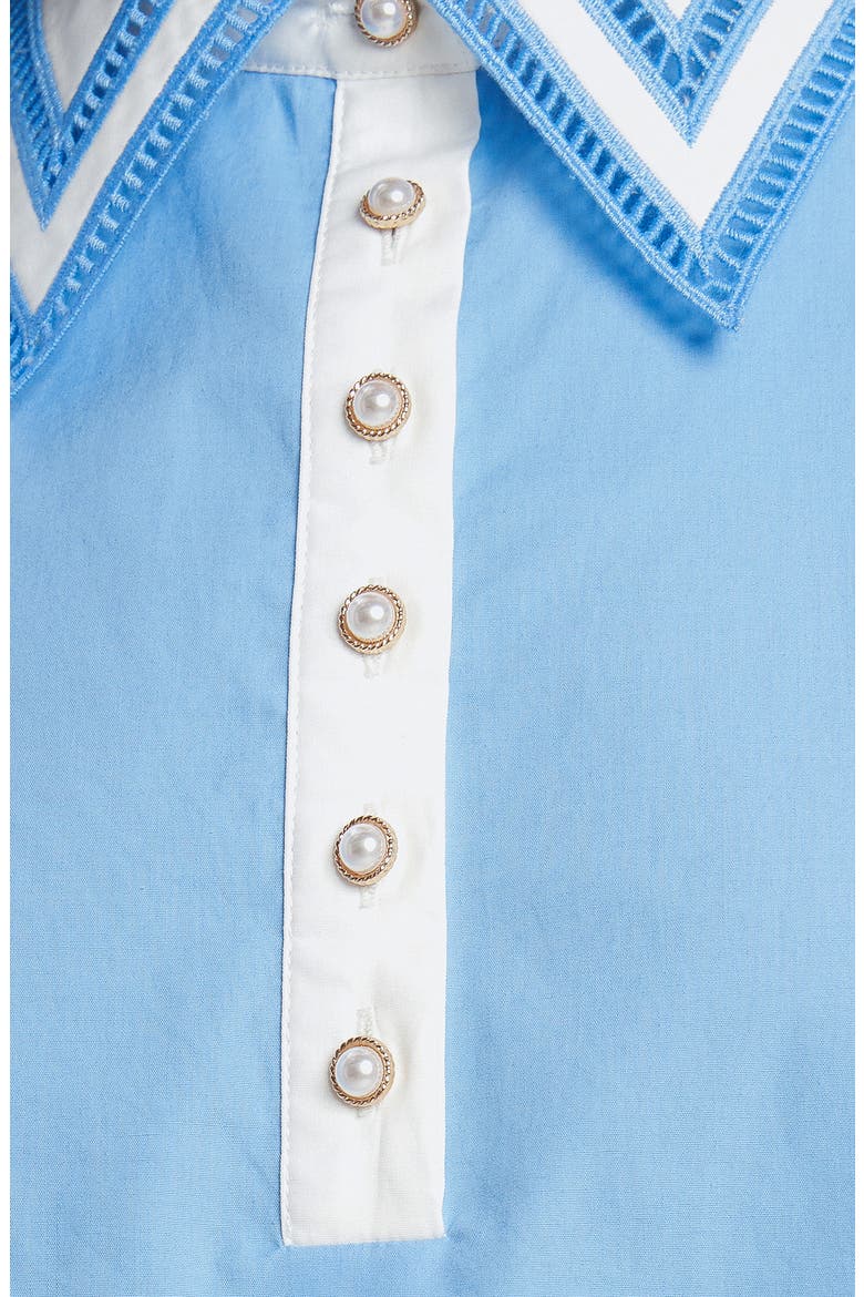Faux Pearl Button Cotton Shirtdress, Alternate, color, BLUE