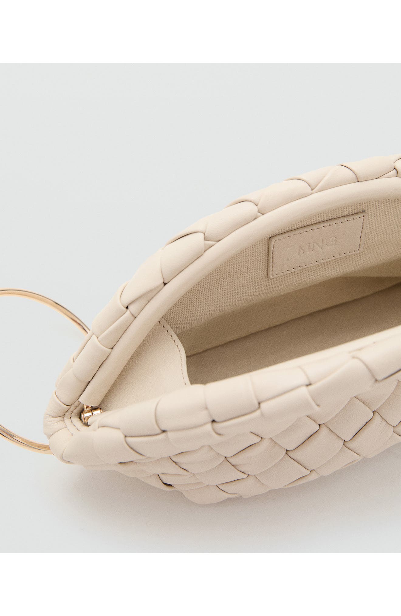 MANGO Woven Leather Clutch, Alternate, color, Off White