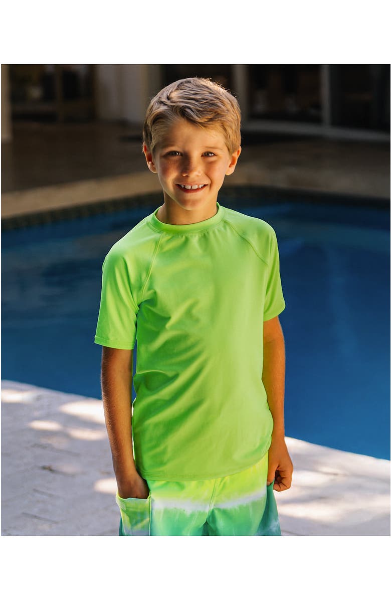 Lands' End Boys Husky Sunshade UPF 50 Chlorine Resistant Short Sleeve Crew Neck Rash Guard, Main, color, Bright Green Gecko