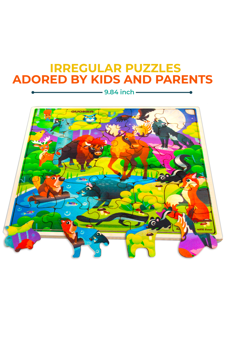 Kids Wooden Puzzles - 28-Piece Jigsaw Puzzles, Alternate, color, Wild animals