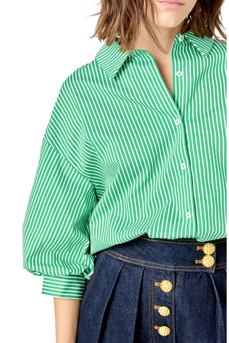 Stripe Balloon Sleeve Shirt, Alternate, color, GREEN