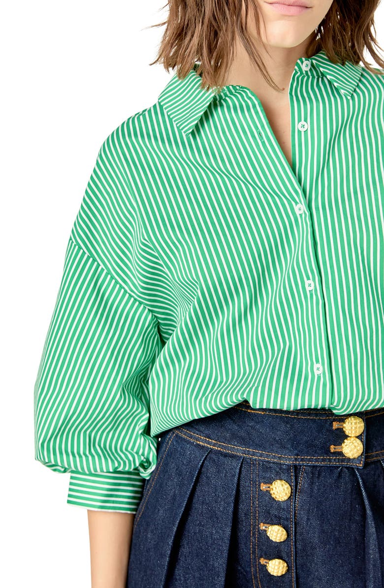 English Factory Stripe Balloon Sleeve Shirt, Alternate, color, 