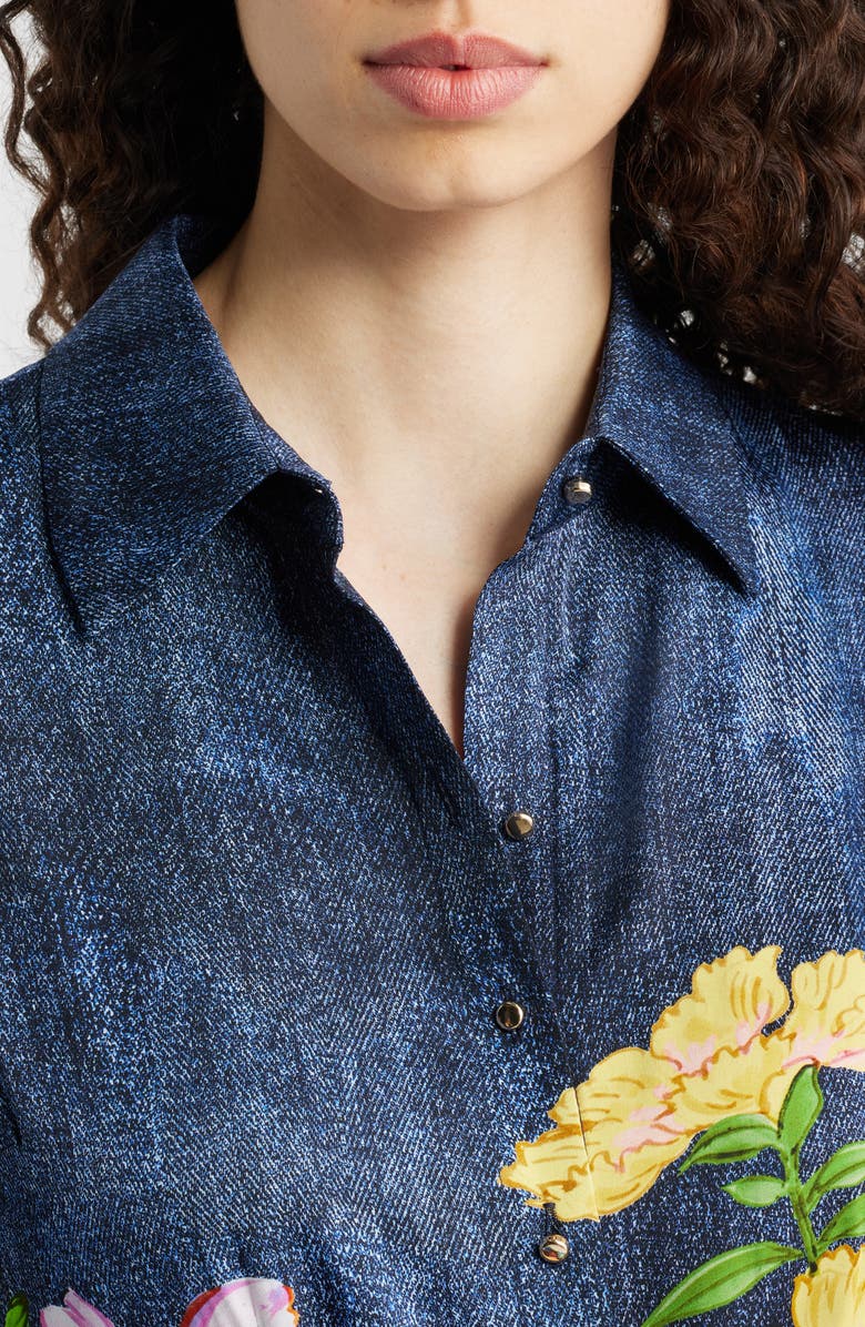 Elie Tahari The Johanna Floral & Denim Print Dress, Alternate, color, Denim Garden Print