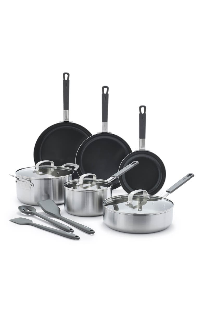 GreenPan x Bobby Flay Professional Ceramic Nonstick 13-Piece Cookware Set, Main, color, Stainless Steel