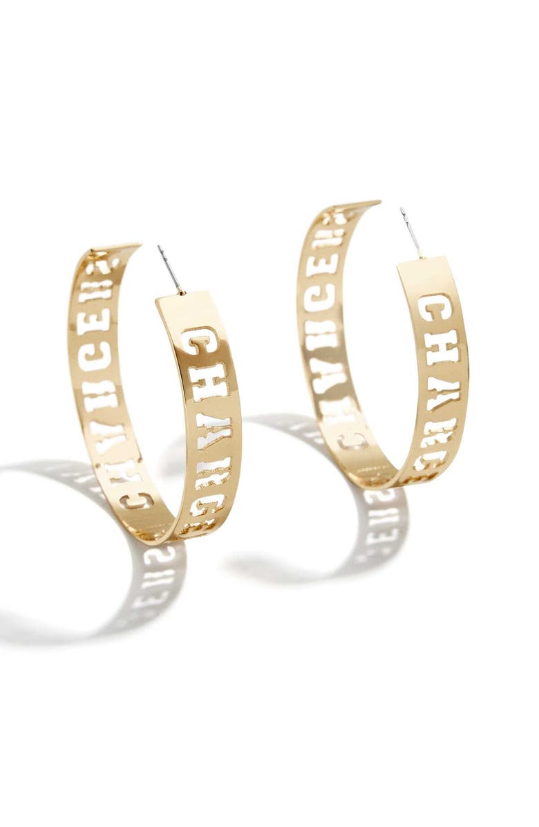 WEAR by Erin Andrews x Baublebar Gold Los Angeles Chargers Large Cutout Hoop Earrings, Main, color, 