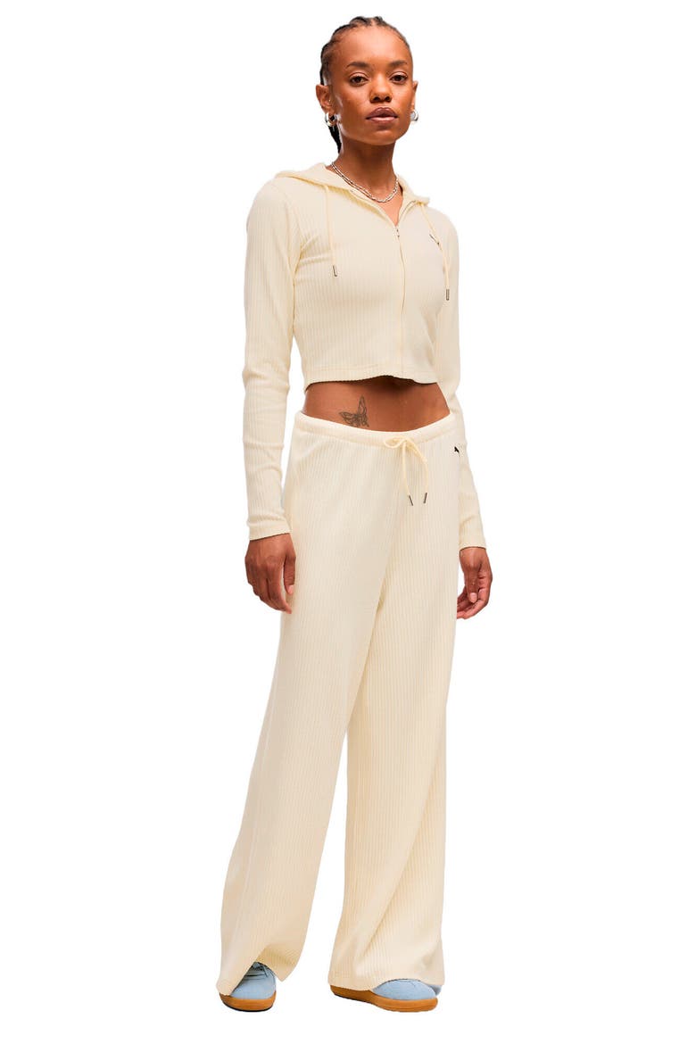 Crop Rib Hoodie, Alternate, color, BUTTERCREAM HEATHER