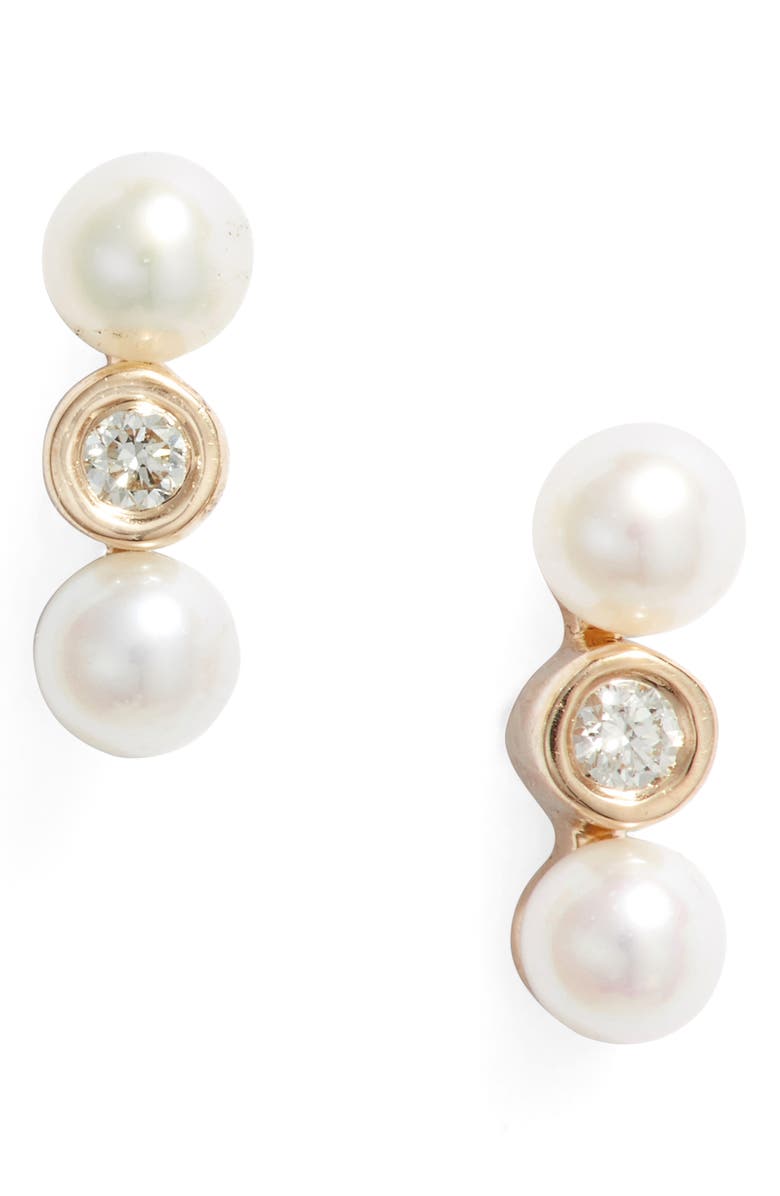 Dana Rebecca Designs Diamond and Pearl Stud Earrings, Main, color, 
