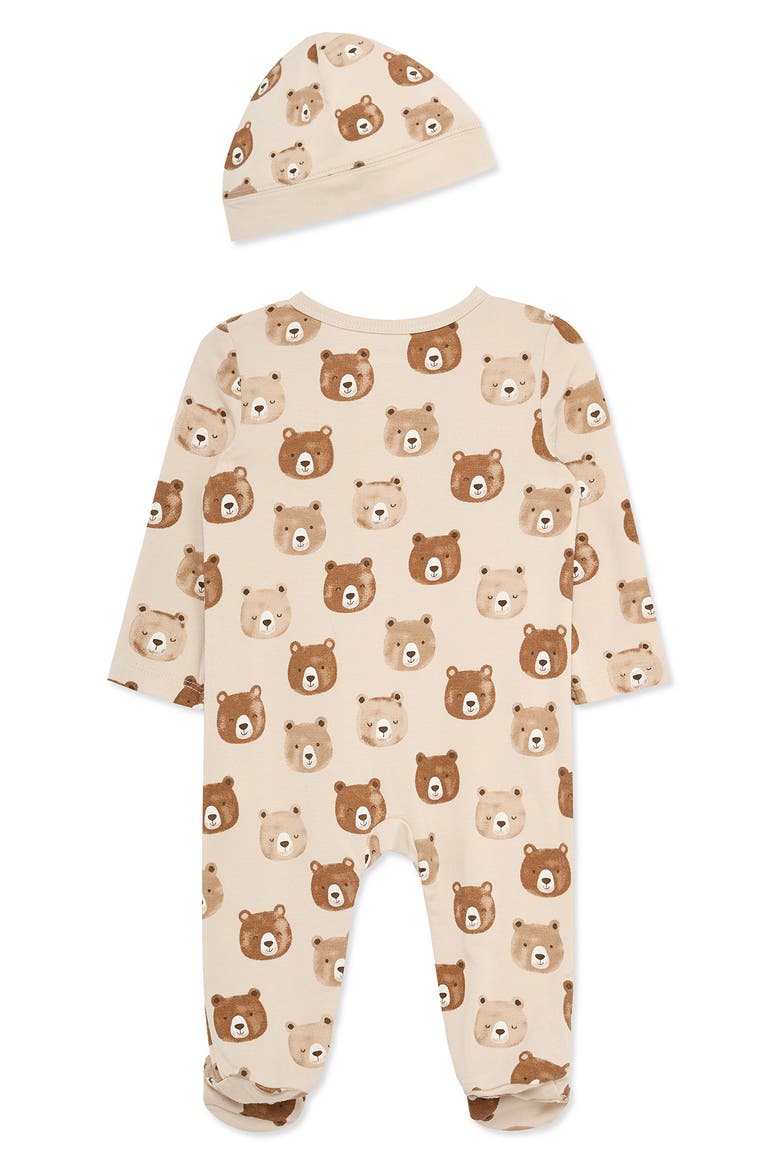 Bear Faces Stretch Viscose Zip Footie & Hat Set (Nordstrom Exclusive), Alternate, color, TAN