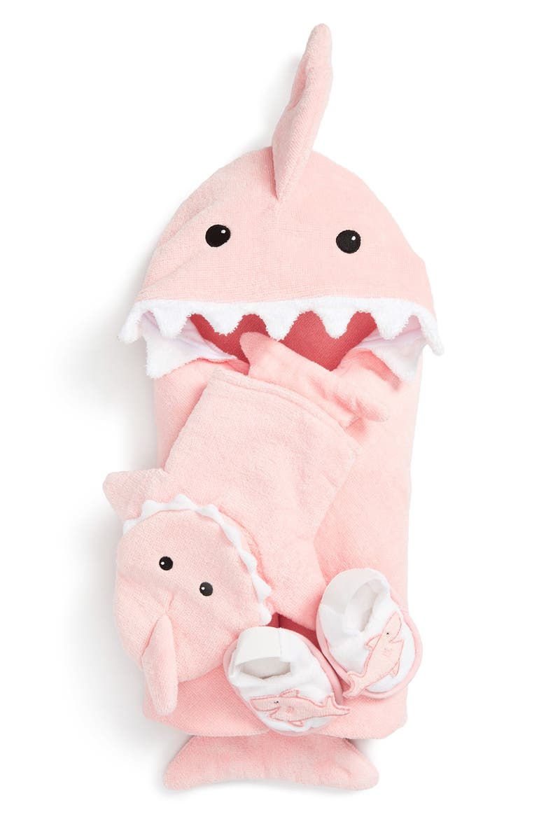 Let the Fin Begin Hooded Terry Robe, Bath Mitt & Slippers Set, Main, color, LIGHT PINK