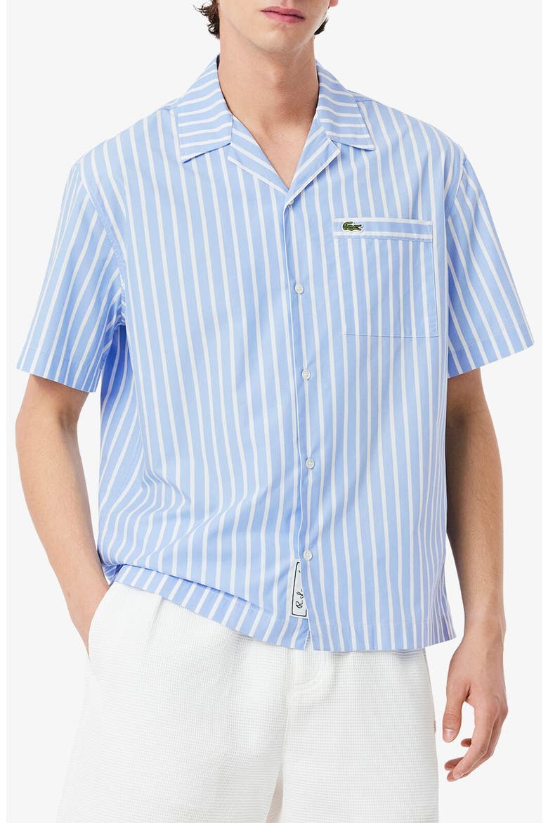 Relaxed Fit Stripe Cotton & Lyocell Camp Shirt, Main, color, OVERVIEW/ WHITE