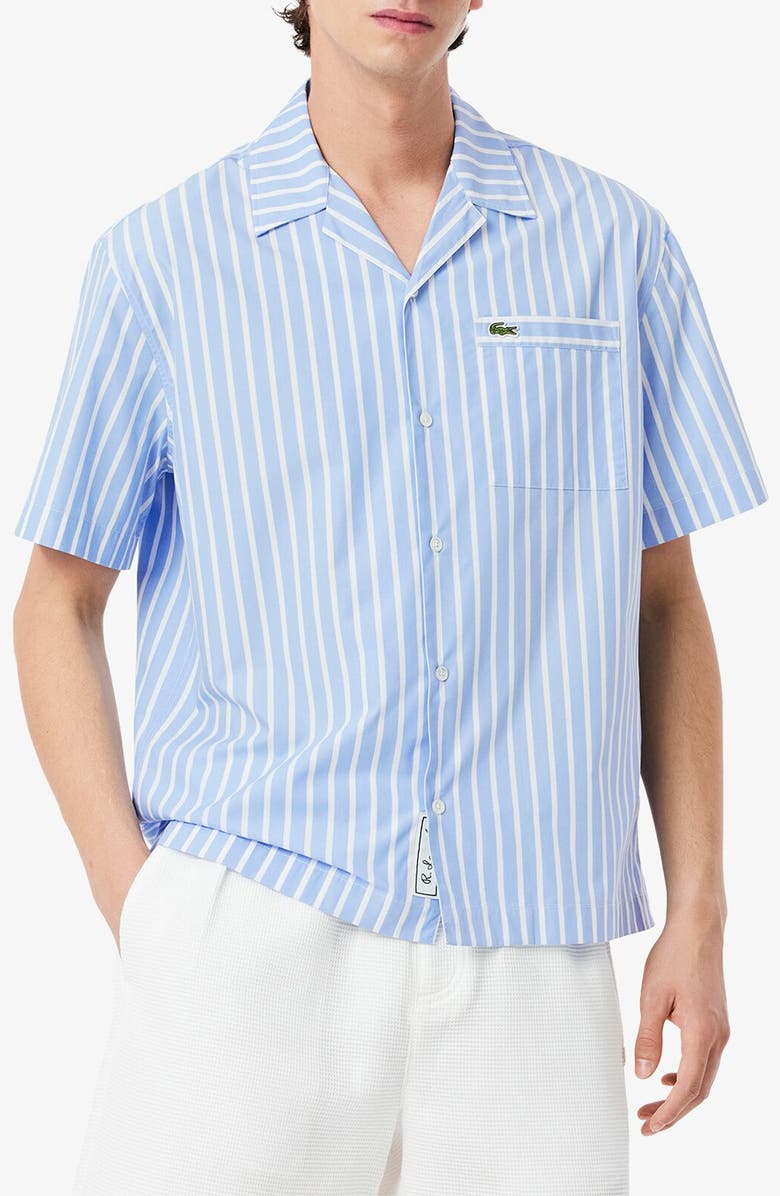 Lacoste Relaxed Fit Stripe Cotton & Lyocell Camp Shirt, Main, color, 