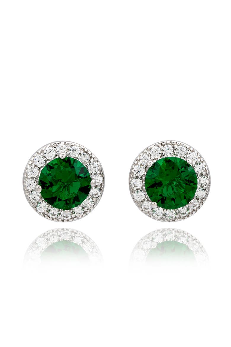 CZ Halo Stud Earrings, Main, color, GREEN