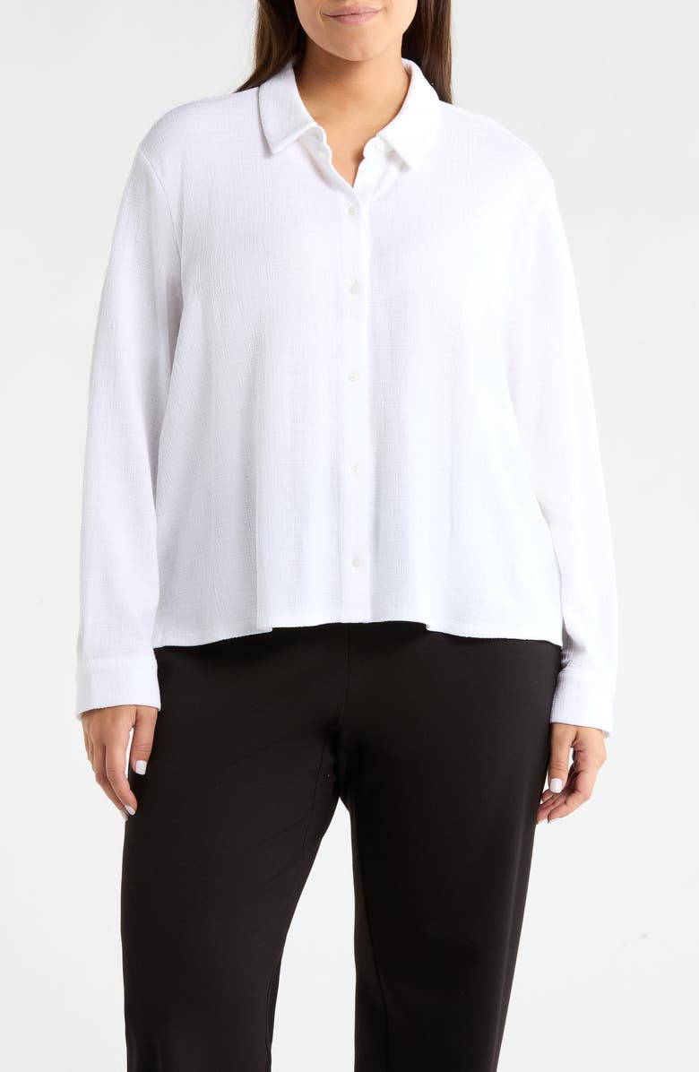 Eileen Fisher Classic Collar Crop Button-Up Shirt, Main, color, White