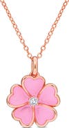 DELMAR White Topaz & Enamel Flower Pendant Necklace