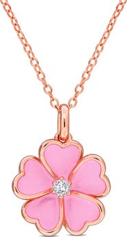 DELMAR White Topaz & Enamel Flower Pendant Necklace
