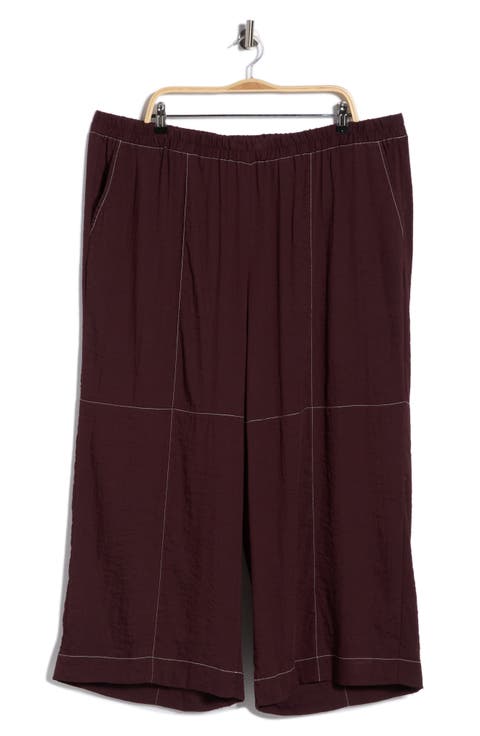Crinkled Topstitched Pants (Plus)