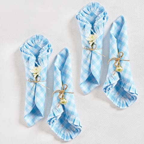 Linen Dinner Napkins - Gingham Ruffle, 20" x 20"